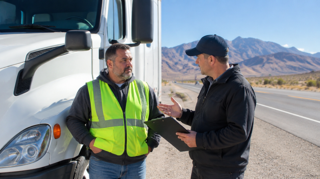 A commercial truck on a Nevada highway training route