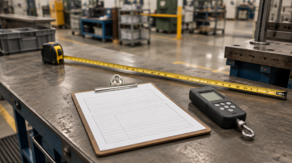 A tape measure and notes during a job site analysis
