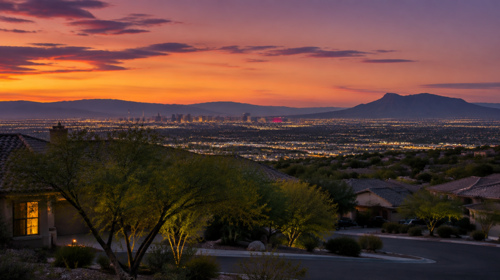 The Las Vegas valley at dusk