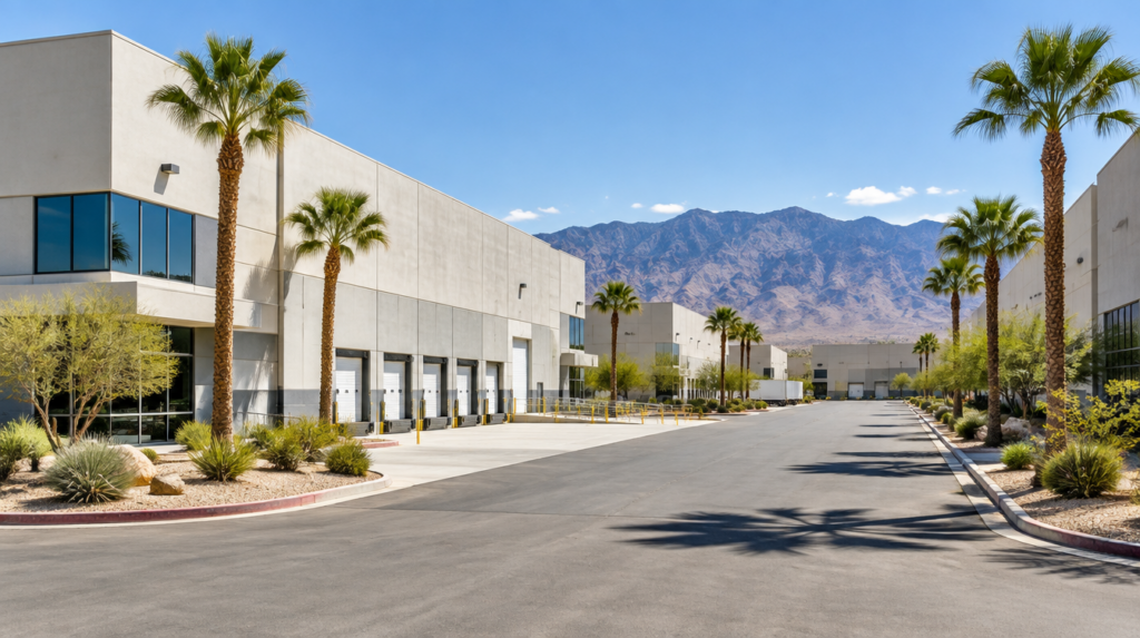 Tilt-up light industrial buildings in a suburban Nevada business park