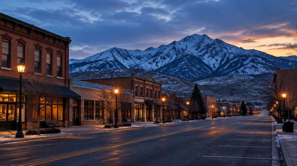 A Northern Nevada downtown at dusk